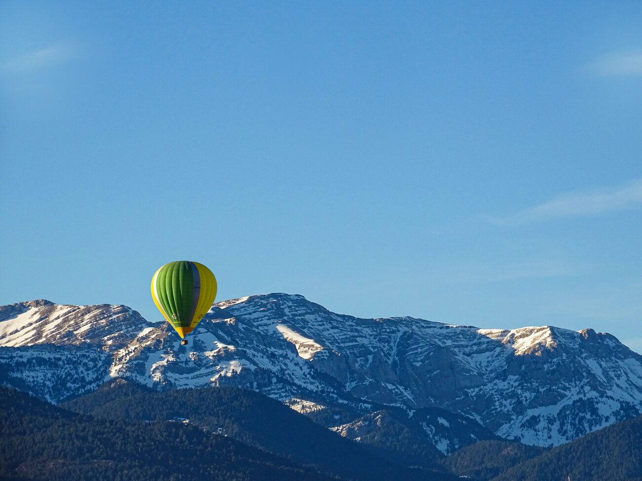hot air balloon flight over La Cerdanya with the Pyrenees behind